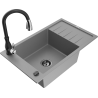 Mexen Elias dřez jednokomorový 1-komorový s odkapávačem a kuchyňskou baterií Savita, šedý - 6511-71-672601-70-B