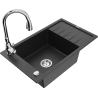 Mexen Elias granitový dřez s 1 komorou a odkapávačem a kuchyňskou baterií Savita, černá/stříbrná metalíza- 6511-73-672601-00