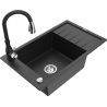 Mexen Elias granitový dřez 1-komorový s odkapávačem a kuchyňskou baterií Savita, černý/stříbrný metalik- 6511-73-672601-70