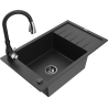 Mexen Elias granitový dřez 1-komorový s odkapávačem a kuchyňskou baterií Savita, černý/stříbrný metalík- 6511-73-672601-70-B