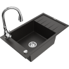 Mexen Elias granitový dřez 1-komorový s odkapávačem a kuchyňskou baterií Savita, černá/zlatý metalik- 6511-75-672601-00