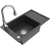 Mexen Elias kuchyňský dřez granitový 1-komorový s odkapávačem a kuchyňskou baterií Savita, černý skvrnitý - 6511-76-672601-00