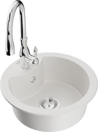 Mexen Diego granitový dřez 1-komorový s kuchyňskou baterií Savita, bílý - 6512-20-672601-00