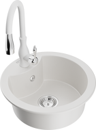 Mexen Diego granitový dřez 1-komorový s kuchyňskou baterií Savita, bílý - 6512-20-672601-20