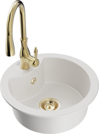 Mexen Diego granitový dřez s 1 komorou a kuchyňskou baterií Savita, bílý - 6512-20-672601-50