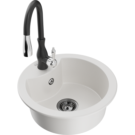 Mexen Diego granitový dřez 1-komorový s kuchyňskou baterií Savita, bílý - 6512-20-672601-70