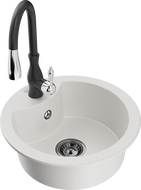 Mexen Diego granitový dřez 1-komorový s kuchyňskou baterií Savita, bílý - 6512-20-672601-70