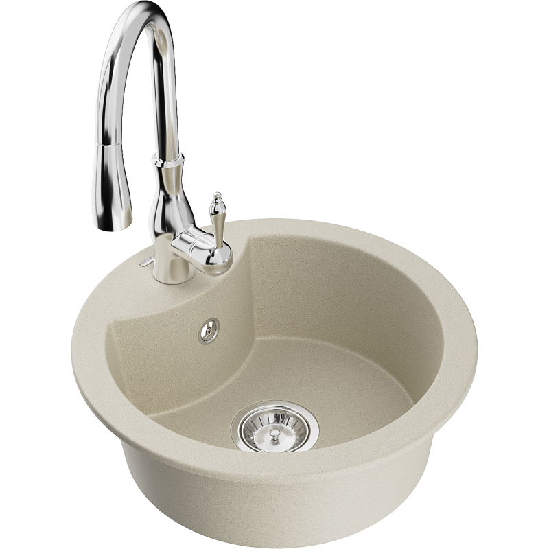 Mexen Diego granitový dřez 1-komorový s kuchyňskou baterií Savita, béžový - 6512-69-672601-00