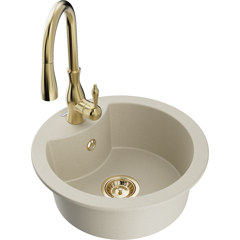 Mexen Diego granitový dřez 1-komorový s kuchyňskou baterií Savita, béžový - 6512-69-672601-50