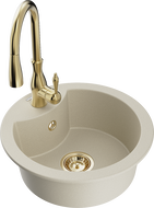 Mexen Diego granitový dřez 1-komorový s kuchyňskou baterií Savita, béžový - 6512-69-672601-50