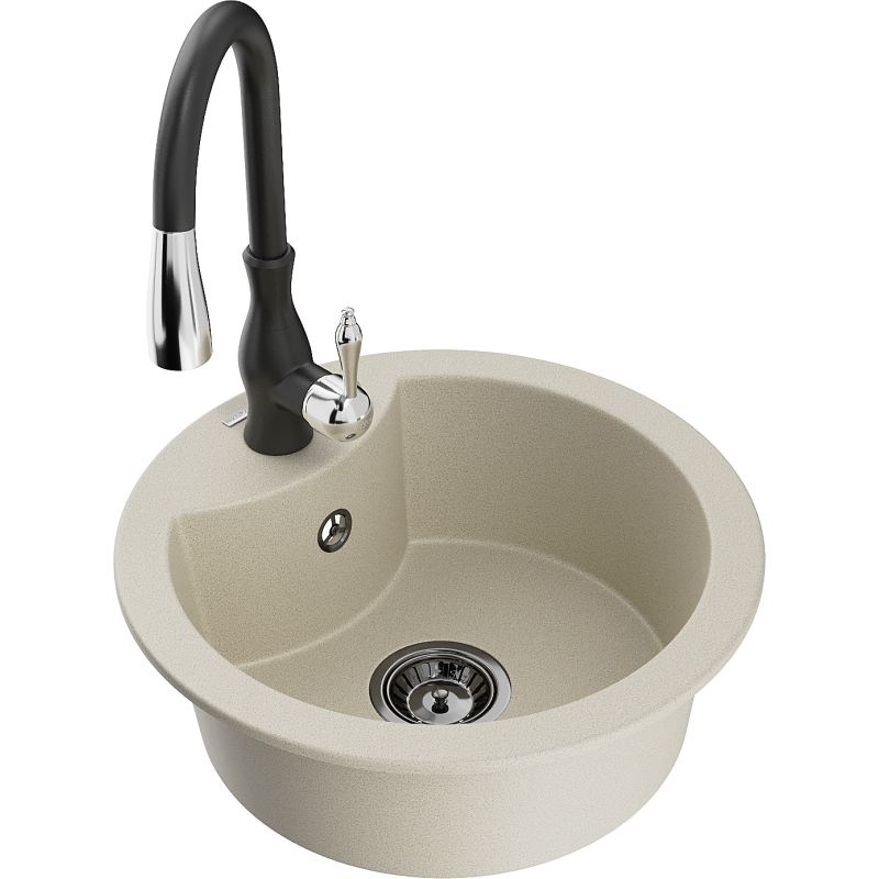 Mexen Diego jednokomorový žulový dřez s kuchyňskou baterií Savita, béžový - 6512-69-672601-70