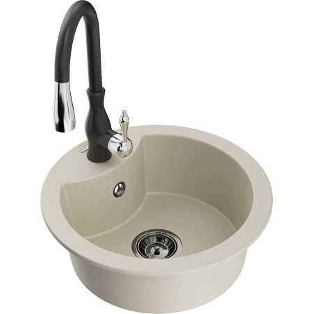 Mexen Diego jednokomorový žulový dřez s kuchyňskou baterií Savita, béžový - 6512-69-672601-70