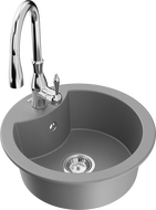 Mexen Diego žulový dřez s 1 komorou a kuchyňskou baterií Savita, šedý - 6512-71-672601-00