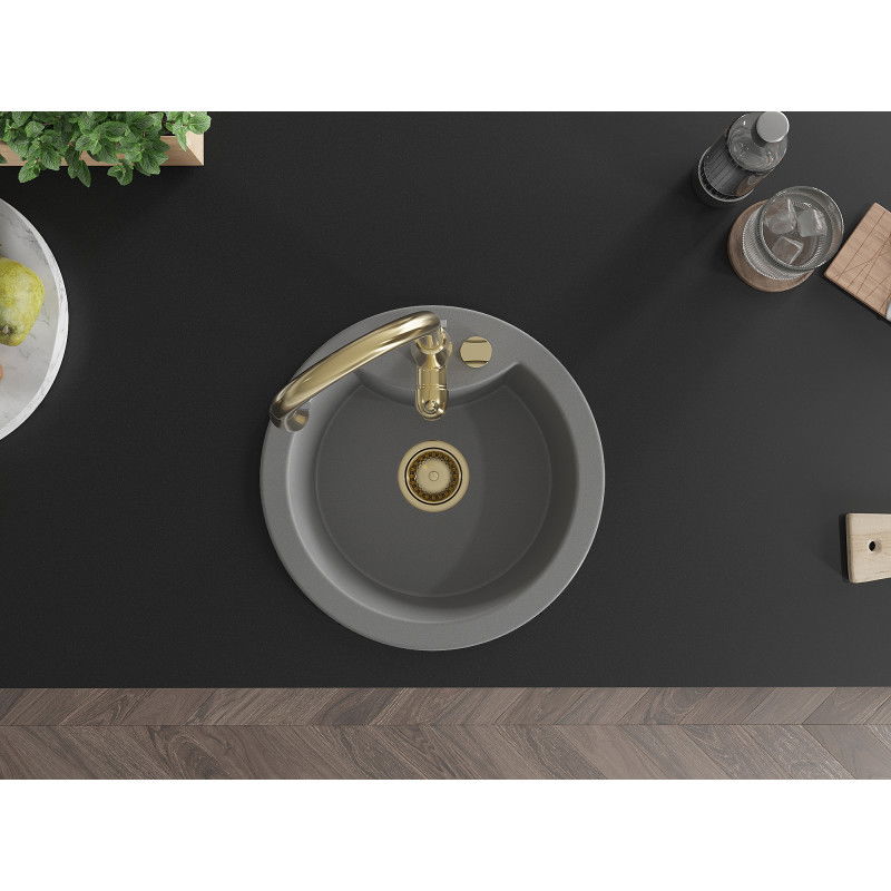 Mexen Diego granitový dřez 1-komorový s kuchyňskou baterií Savita, šedý - 6512-71-672601-50