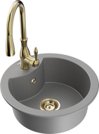 Mexen Diego granitový dřez 1-komorový s kuchyňskou baterií Savita, šedý - 6512-71-672601-50