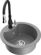 Mexen Diego granitový dřez jednokomorový s kuchyňskou baterií Savita, šedý - 6512-71-672601-70