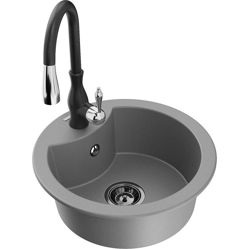 Mexen Diego granitový dřez 1-komorový s kuchyňskou baterií Savita, šedý - 6512-71-672601-70-B