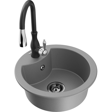 Mexen Diego granitový dřez 1-komorový s kuchyňskou baterií Savita, šedý - 6512-71-672601-70-B