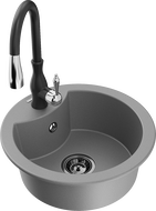 Mexen Diego granitový dřez 1-komorový s kuchyňskou baterií Savita, šedý - 6512-71-672601-70-B