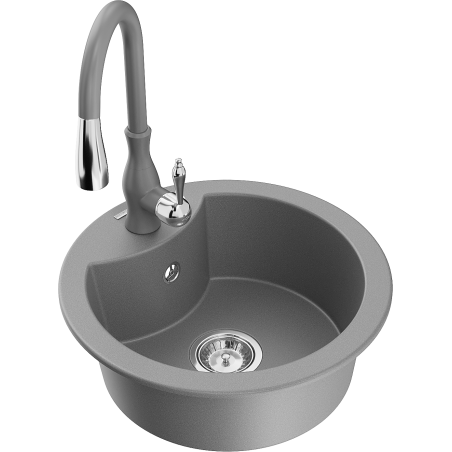 Mexen Diego granitový dřez s 1 komorou a kuchyňskou baterií Savita, šedý - 6512-71-672601-71