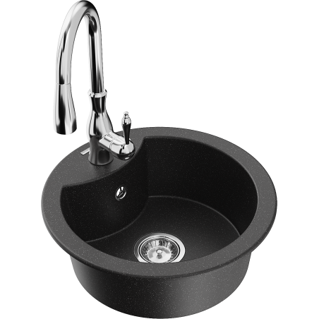 Mexen Diego granitový dřez 1-komorový s kuchyňskou baterií Savita, černý/stříbrný metalík - 6512-73-672601-00