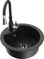 Mexen Diego granitový dřez 1-komorový s kuchyňskou baterií Savita, černý/stříbrný metalický - 6512-73-672601-70-B