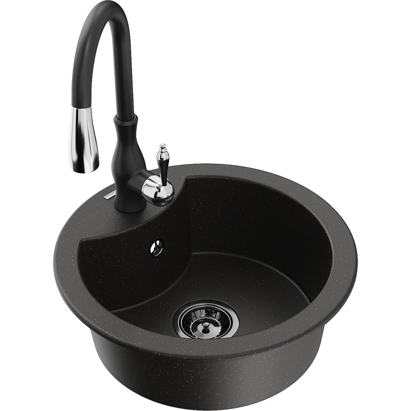 Mexen Diego granitový dřez s baterií Savita, černý/zlatý metalický - 6512-75-672601-70-B