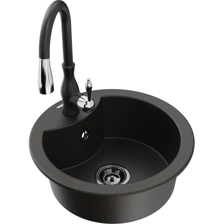 Mexen Diego granitový dřez s baterií Savita, černý/zlatý metalický - 6512-75-672601-70-B