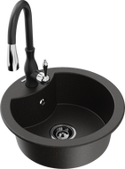 Mexen Diego granitový dřez s baterií Savita, černý/zlatý metalický - 6512-75-672601-70-B