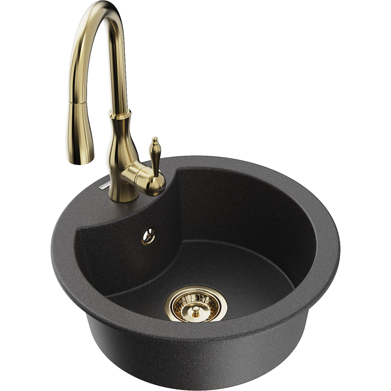 Mexen Diego dřez granitový 1-komorový s kuchyňskou baterií Savita, černý kropenatý - 6512-76-672601-50