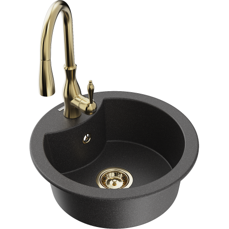 Mexen Diego dřez granitový 1-komorový s kuchyňskou baterií Savita, černý kropenatý - 6512-76-672601-50