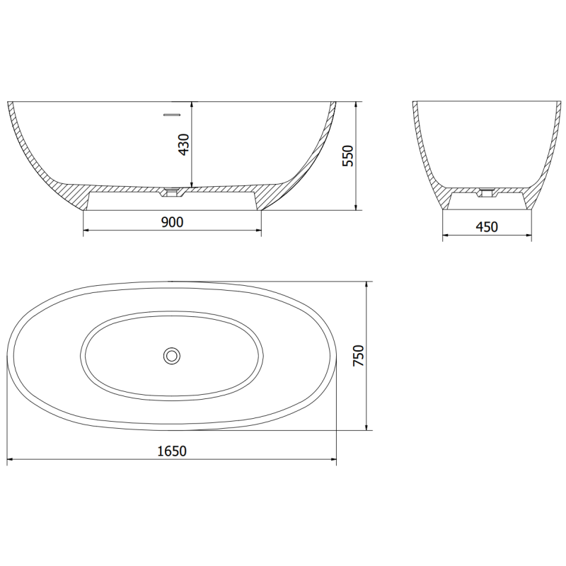 Mexen Bari volně stojící vana z konglomerátu 165 x 75 cm, bílá matná - 57221657500