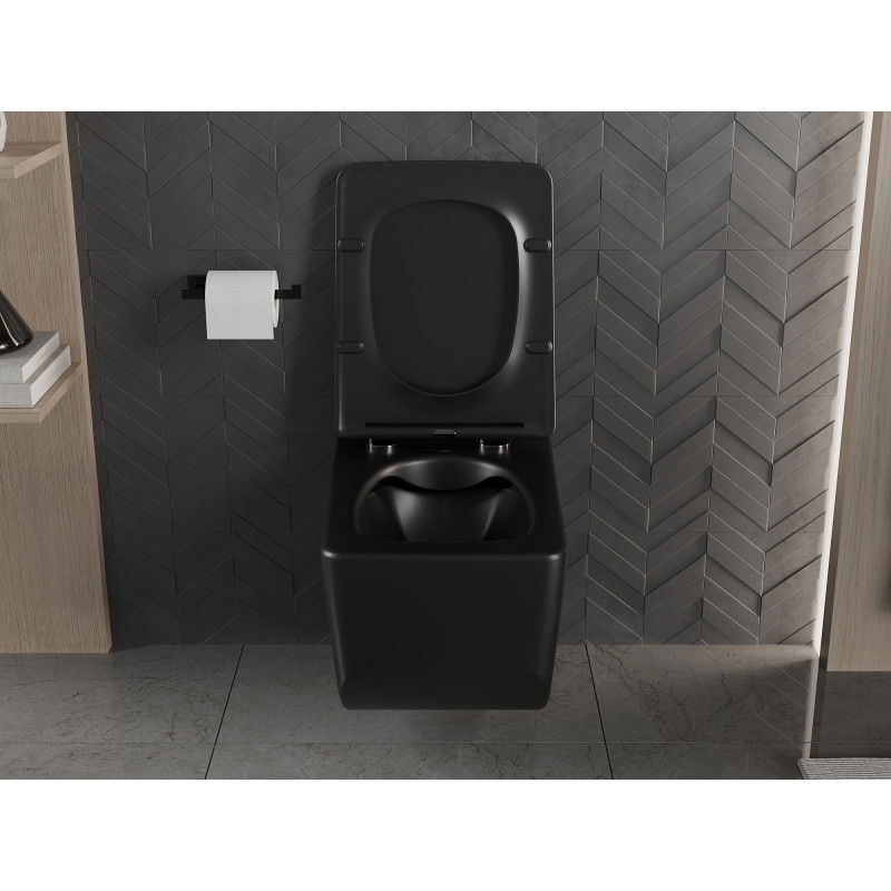Mexen Vera wc mísa Rimless s pomalu klesající deskou slim, duroplast, černá matná - 30164070