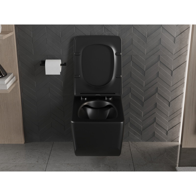 Mexen Vera WC mísa Rimless s pomalu sklopným sedátkem slim, duroplast, černá mat - 30164070