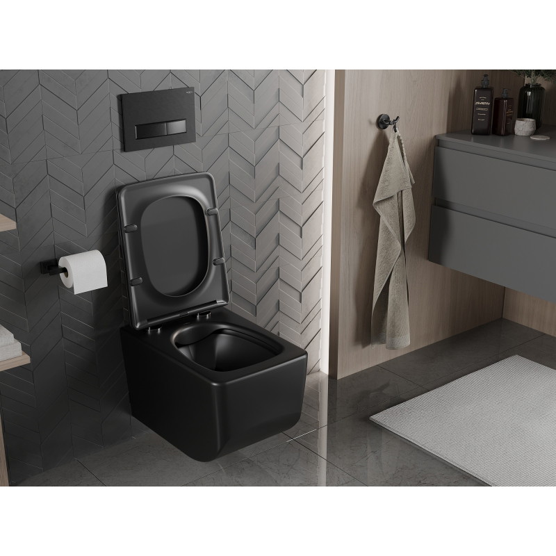 Mexen Vera WC mísa Rimless s pomalu sklopným sedátkem slim, duroplast, černá mat - 30164070