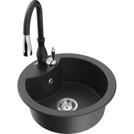 Mexen Diego granitový dřez jednokomorový s kuchyňskou baterií Savita, černý skvrnitý - 6512-76-672601-70