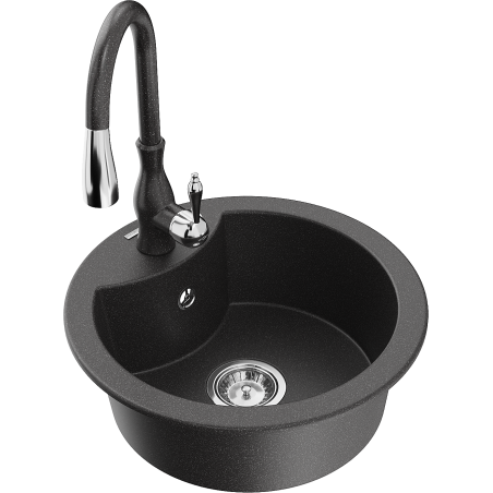 Mexen Diego granitový dřez s 1 komorou a kuchyňskou baterií Savita, černý skvrnitý - 6512-76-672601-76