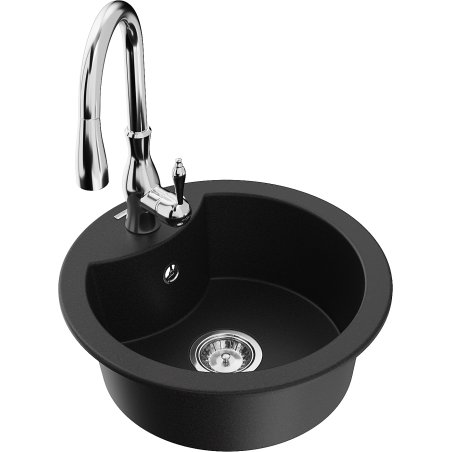 Mexen Diego granitový dřez 1-komorový s kuchyňskou baterií Savita, černý - 6512-77-672601-00