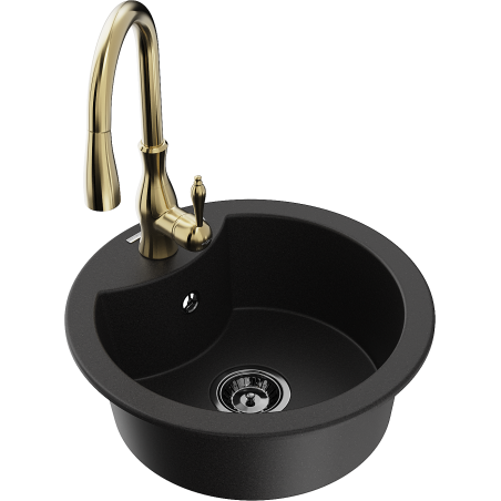 Mexen Diego granitový dřez 1-komorový s kuchyňskou baterií Savita, černý - 6512-77-672601-50-B