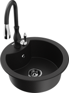 Mexen Diego granitový dřez s jednou komorou a kuchyňskou baterií Savita, černý - 6512-77-672601-70-B