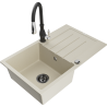 Mexen Bruno granitový dřez 1-komorový s odkapávačem a kuchyňskou baterií Savita, béžový - 6513-69-672601-70