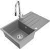 Mexen Bruno granitový dřez 1-komorový s odkapávačem a kuchyňskou baterií Savita, šedý - 6513-71-672601-00