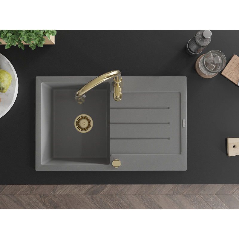 Mexen Bruno jednorázový granulátový dřez s odkapávačem a kuchyňskou baterií Savita, šedý - 6513-71-672601-50