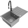 Mexen Bruno granitový dřez s 1 komorou s odkapávačem a kuchyňskou baterií Savita, šedý - 6513-71-672601-70
