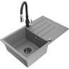 Mexen Bruno granitový dřez 1-komorový s odkapávačem a kuchyňskou baterií Savita, šedý - 6513-71-672601-70-B
