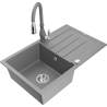 Mexen Bruno granitový dřez 1-komorový s odkapávačem a kuchyňskou baterií Savita, šedý - 6513-71-672601-71