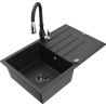Mexen Bruno keramický dřez s jednou komorou a odkapávačem a kuchyňskou baterií Savita, černý/stříbrný - 6513-73-672601-70-B