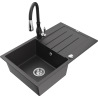 Mexen Bruno granitový dřez 1-komorový s odkapávačem a kuchyňskou baterií Savita, černý kropenatý - 6513-76-672601-70