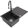 Mexen Bruno granitový dřez 1-komorový s odkapávačem a kuchyňskou baterií Savita, černý skvrnitý - 6513-76-672601-76