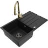 Mexen Bruno granitový dřez jednokomorový s odkapávačem a kuchyňskou baterií Savita, černý - 6513-77-672601-50-B